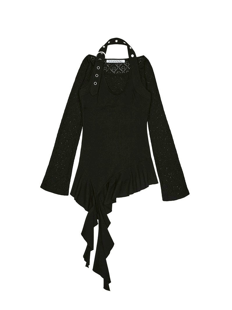 【NOT KNOWING】Belted Halter Ruffle Top / 【ノットノーイング】ベルトホルターラッフル長袖Ｔシャツ