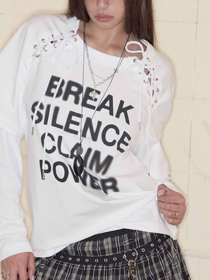 【NOT KNOWING】Lace-Up Layered Top / 【ノットノーイング】レースアップレイヤード長袖Ｔシャツ