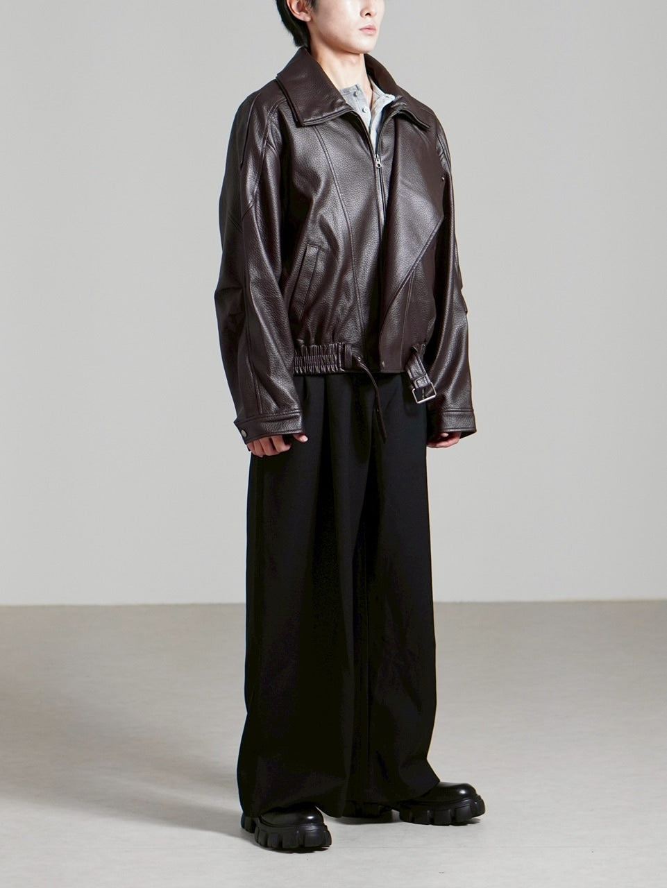 受注制【Chikashitsu +】high neck non-leather bomber jacket / 【チカシツプラス】ハイネックノンレザーボンバージャケット (2color)