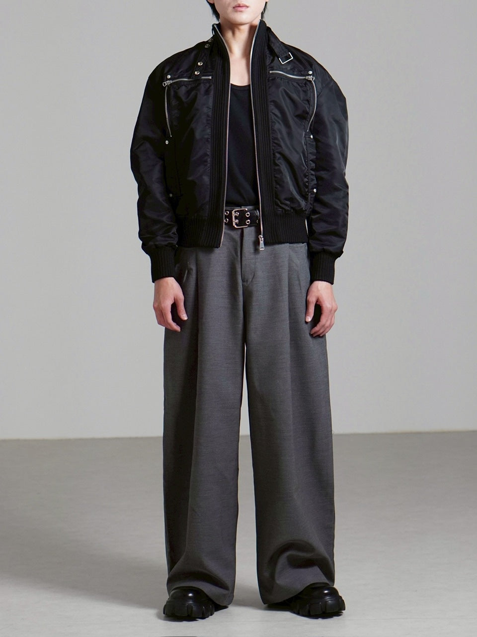 受注制【Chikashitsu +】zip up design bomber blouson / 【チカシツプラス】ジップアップデザインボンバーブルゾン