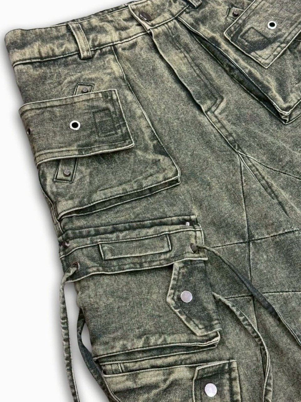 【RICH】Cargo Wide Green Washed Short pants / 【リッチ】ポケットカーゴデニムハーフパンツ