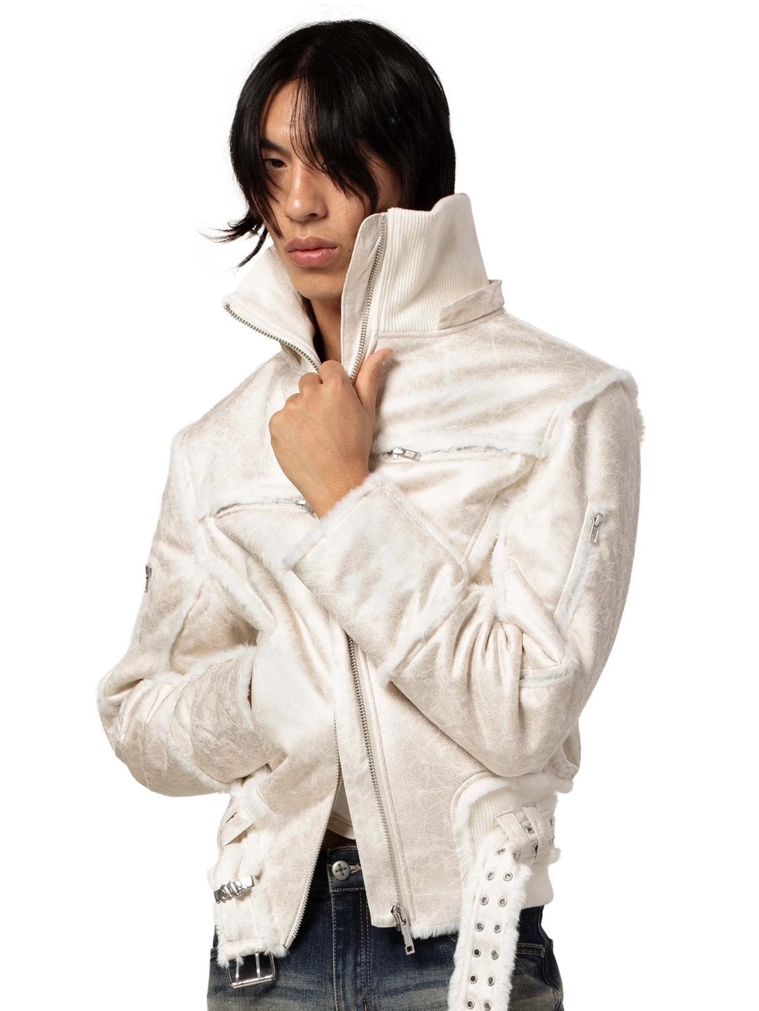 【RACER WORLDWIDE】Sheep Skin Jacket / 【レーサーワールドワイド】ベルテッドジップファージャケット