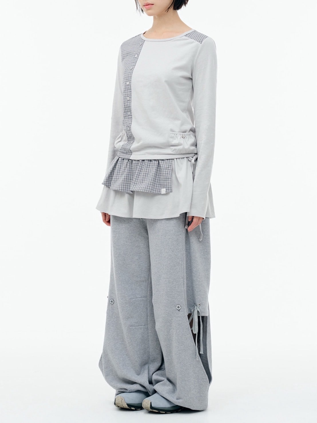 【TUOMIO】CHECK MIXED JERSEY DRESS / 【トゥオミオ】チェックミックスジャージワンピース