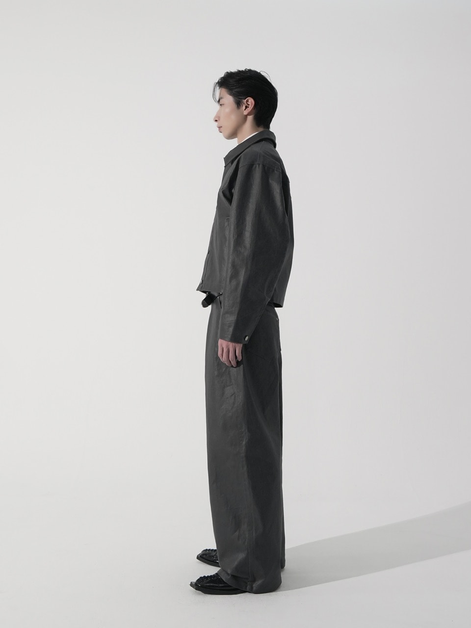 【CS】coated wide denim pants(dark gray)