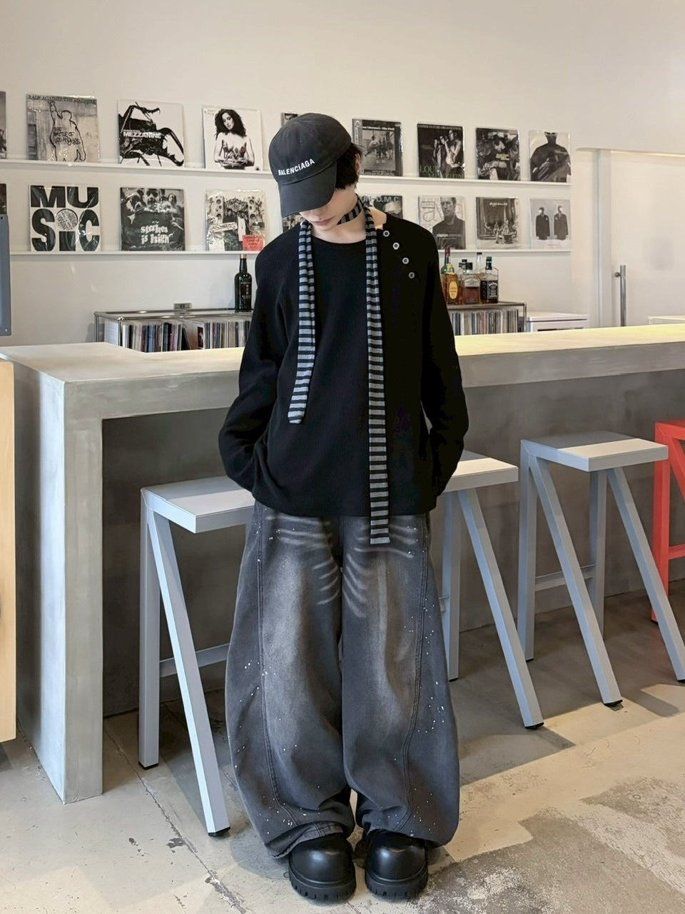 受注制【LUV CODE】snap button waffle long sleeve tee (2color)