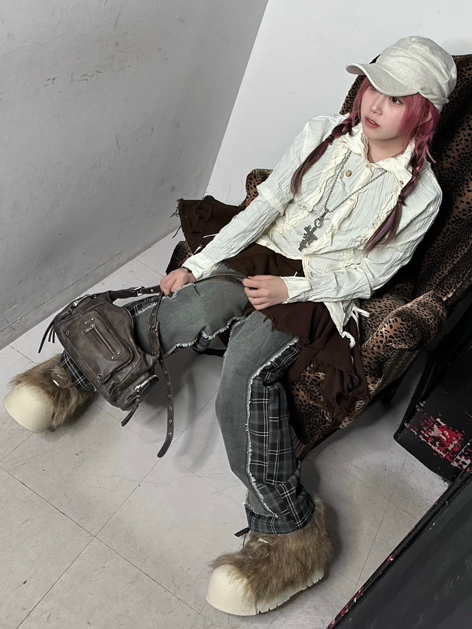 ブラウン、ブラック写真なし受注制【Never mind the XU】asymmetry skirt (3color)