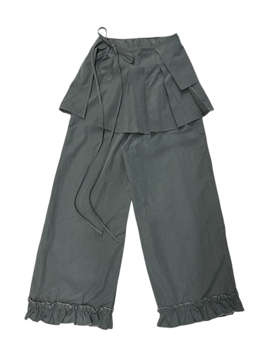 国際配送【Nerd out XU】pleats layered skirt pants set (2color