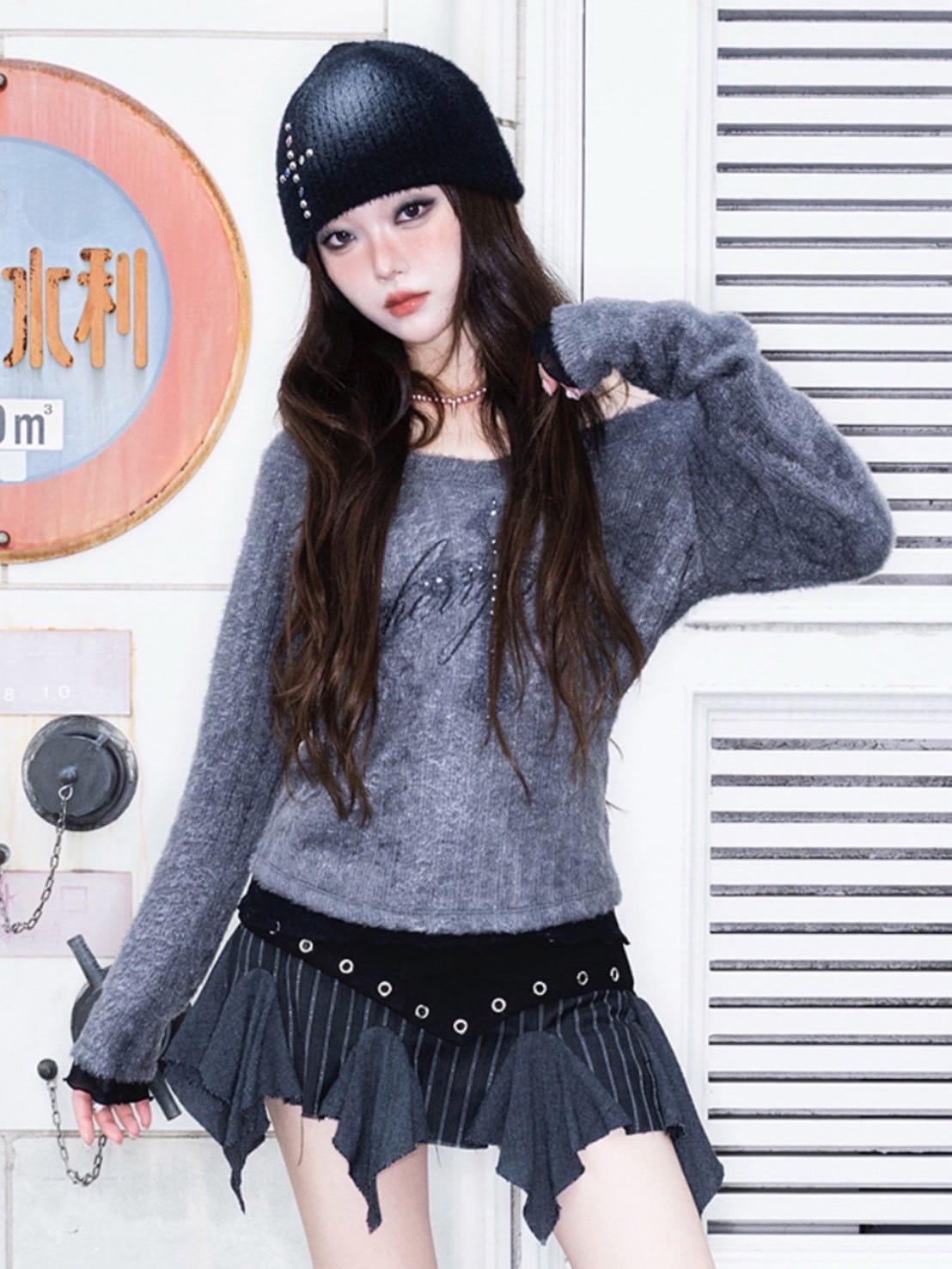 1/2 20:00発売【CHERRYQUIRI】eyelet unbal ruffle sk