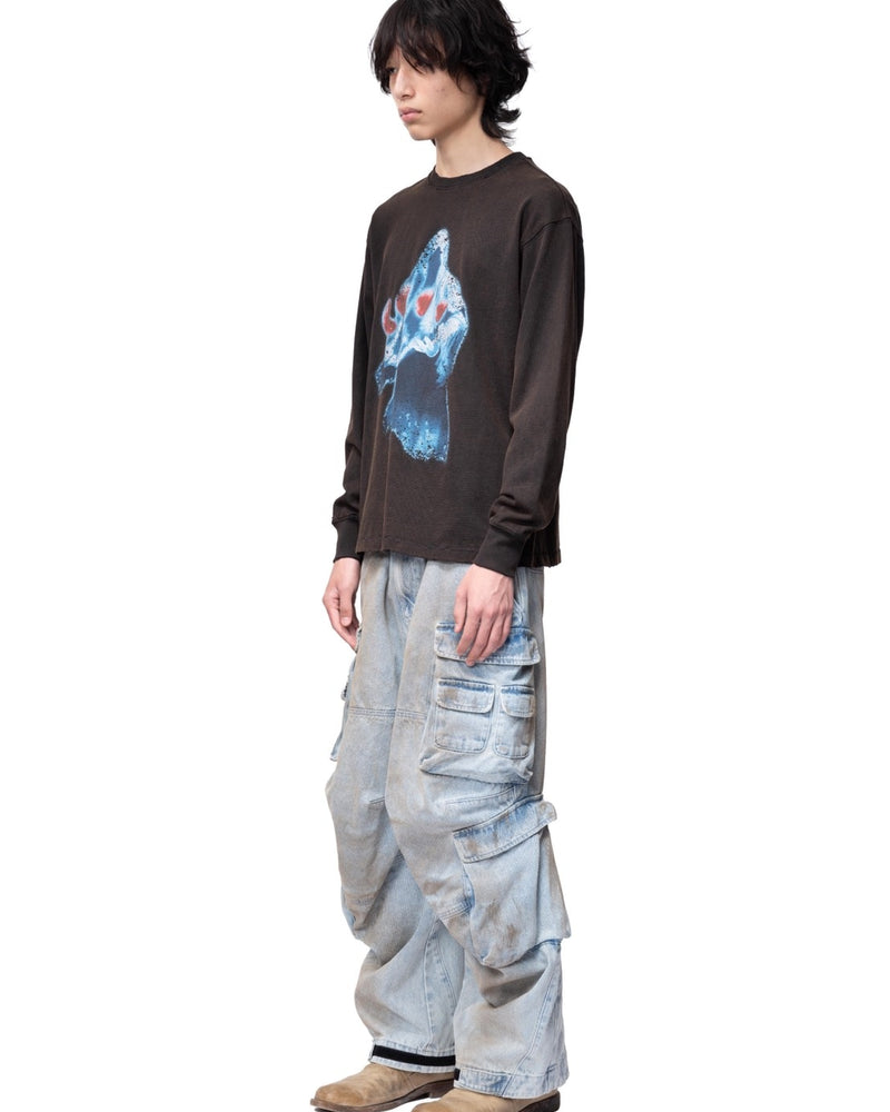 【The Boy Has No Patience】Two-Color Printed Long Sleeves (Washed + Damaged) / 【ザボーイハズノーペーシェンス】グラフィックプリント長袖Tシャツ