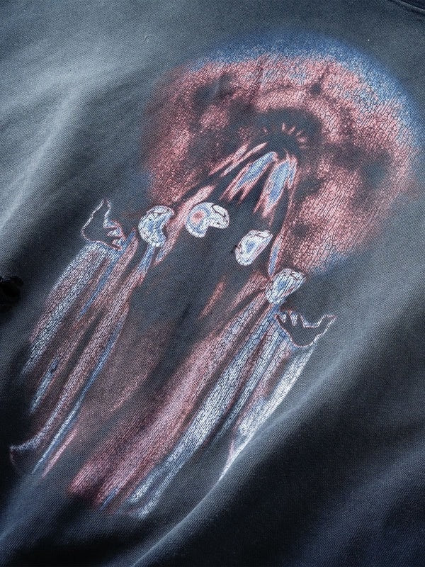 【The Boy Has No Patience】Knife-Cut Destruction Spray-Colored Sweatshirt / 【ザボーイハズノーペーシェンス】グラフィックスプレーカラープルオーバーパーカー