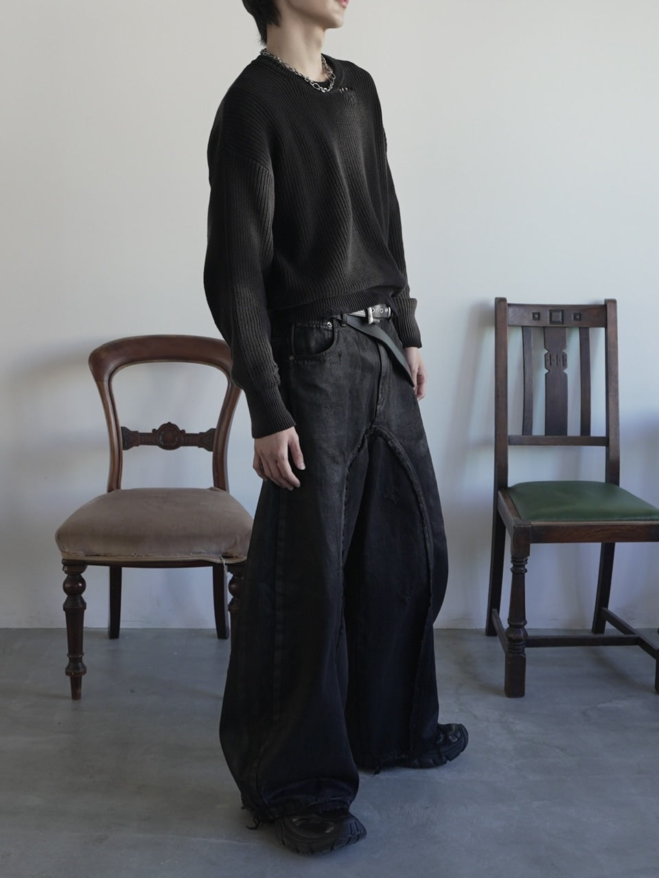 【CHIKASHITSU PLUS HIGH】Cropped spray dyeing knit