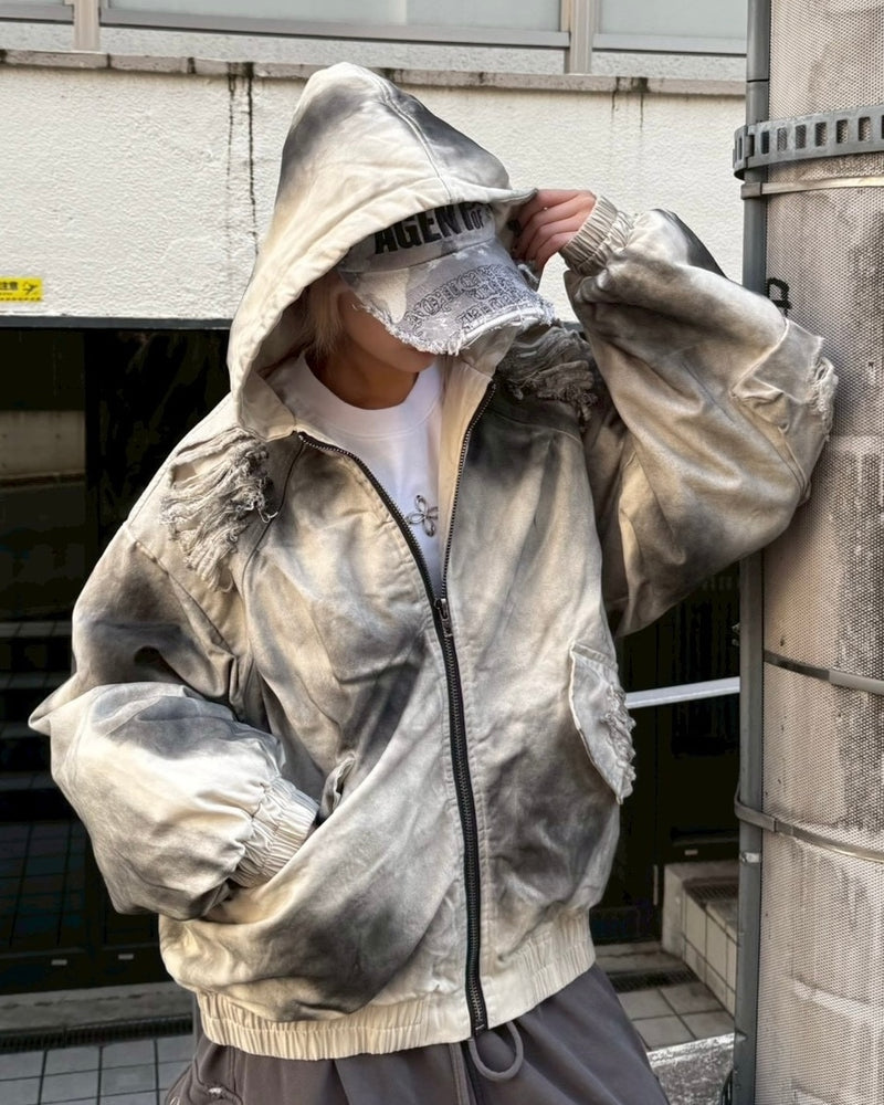 受注制【Never mind the XU】damage hood jacket / 【ネバーマインドザエックスユー】ダメージフードジャケット