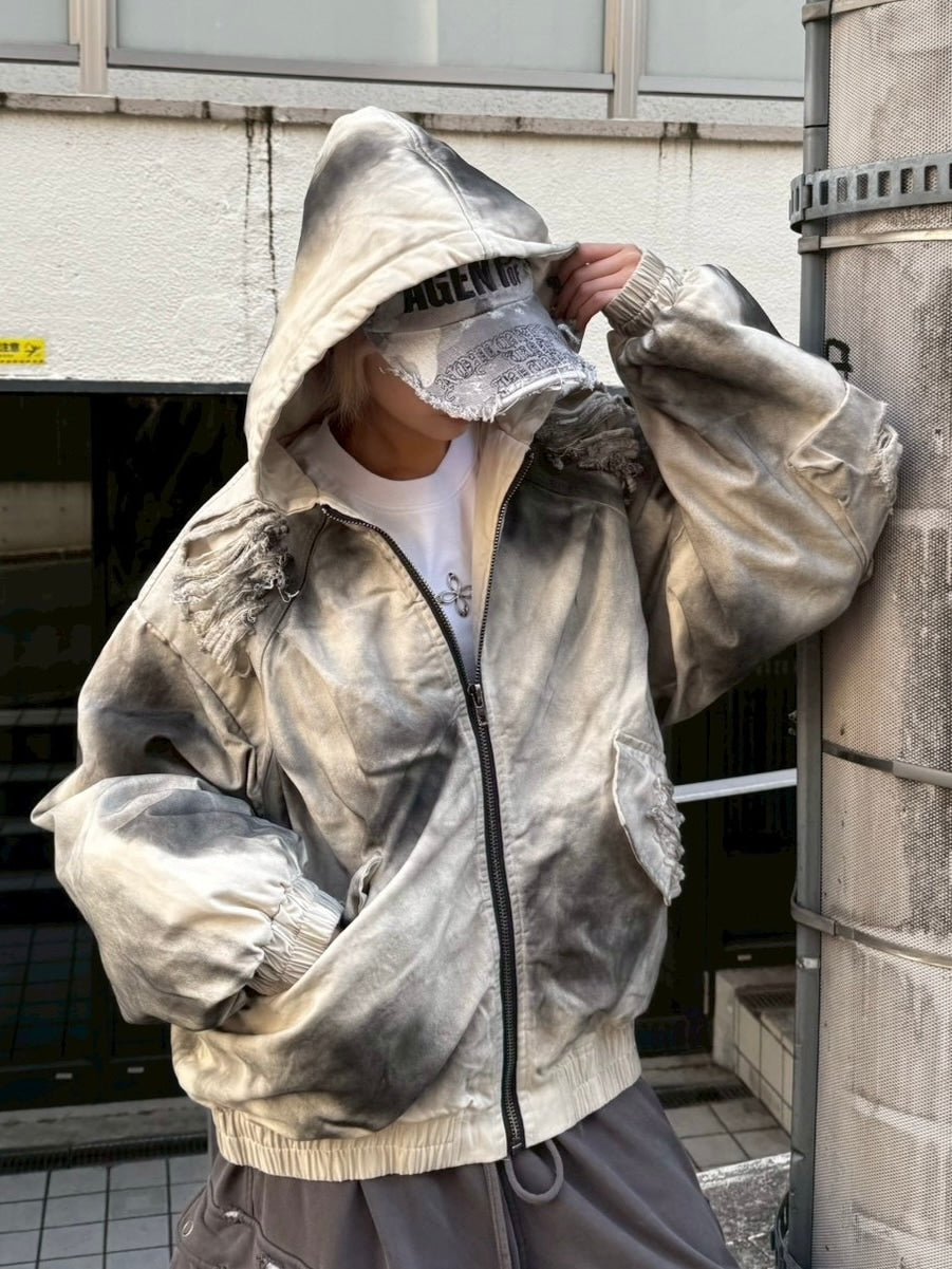 受注制【Never mind the XU】damage hood jacket / 【ネバーマインドザエックスユー】ダメージフードジャケット