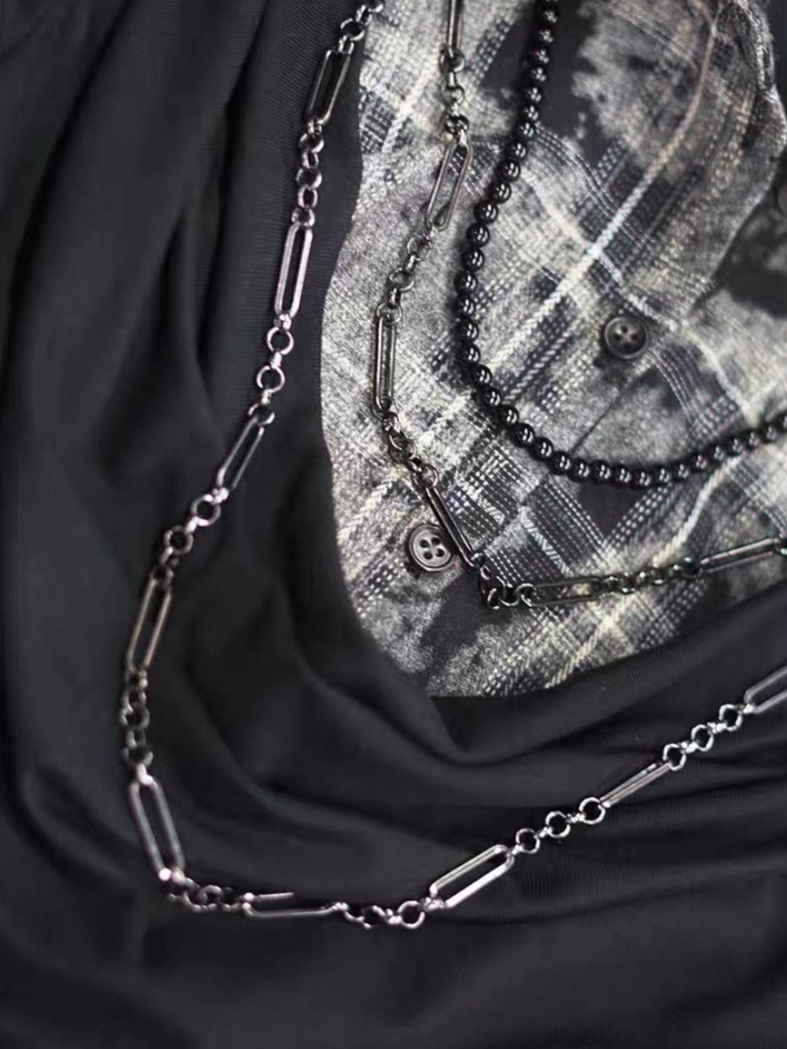 【Cest Nous】Plaid Necklace Top / 【セヌー】チェーン付きレイヤードシャツ