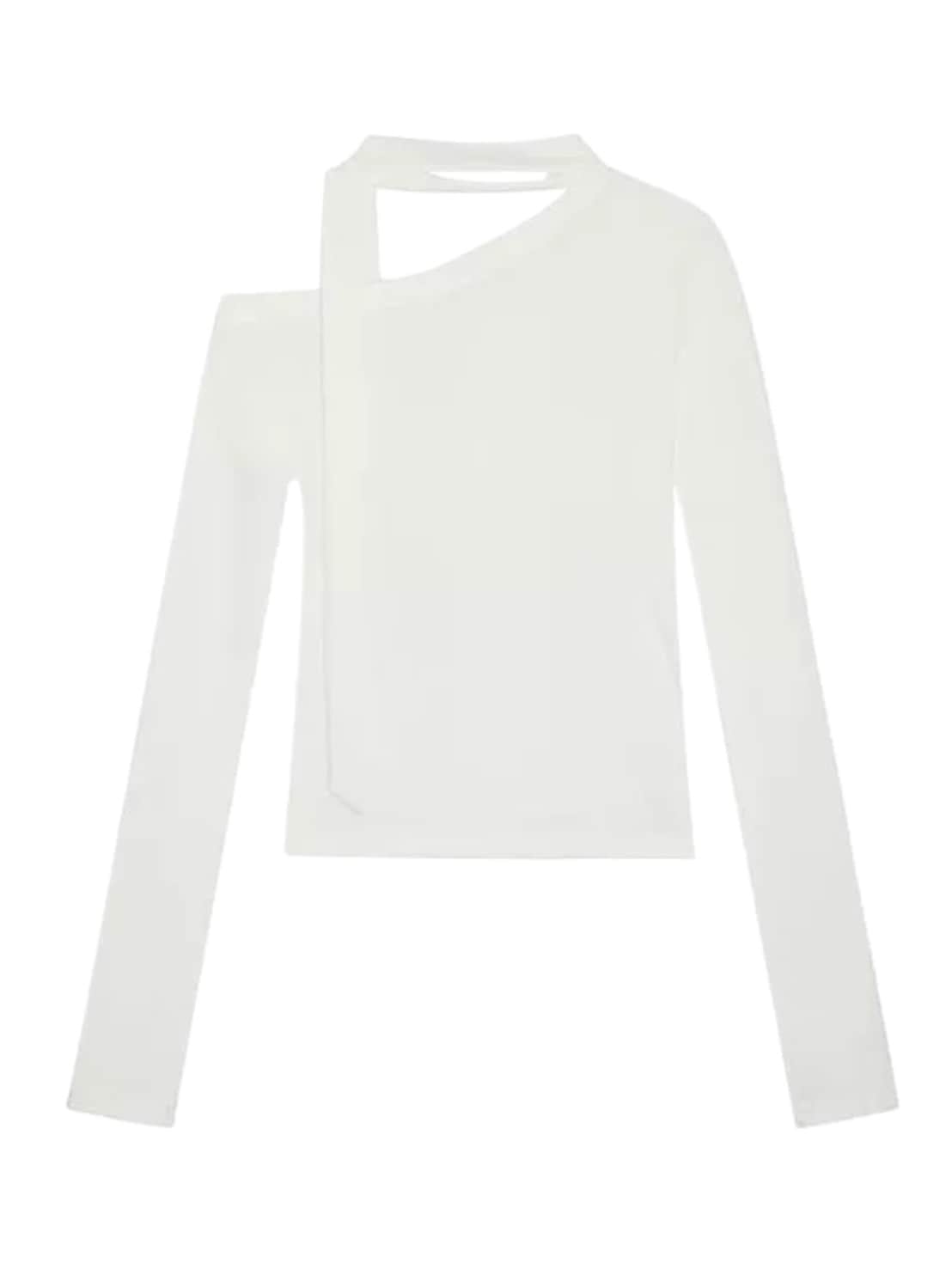 【Cest Nous】White Wing Graffiti Top / 【セヌー】タイ付きワンショルダー長袖トップス