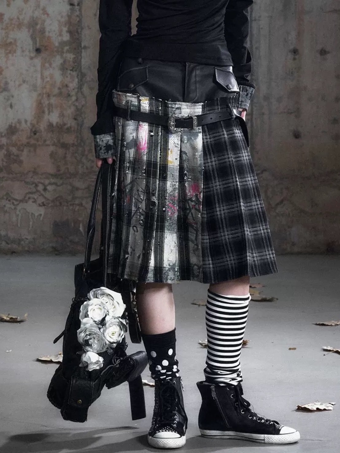 【Cest Nous】Plaid Pleated Skirt / 【セヌー】レイヤードデザインベルトプリーツスカート