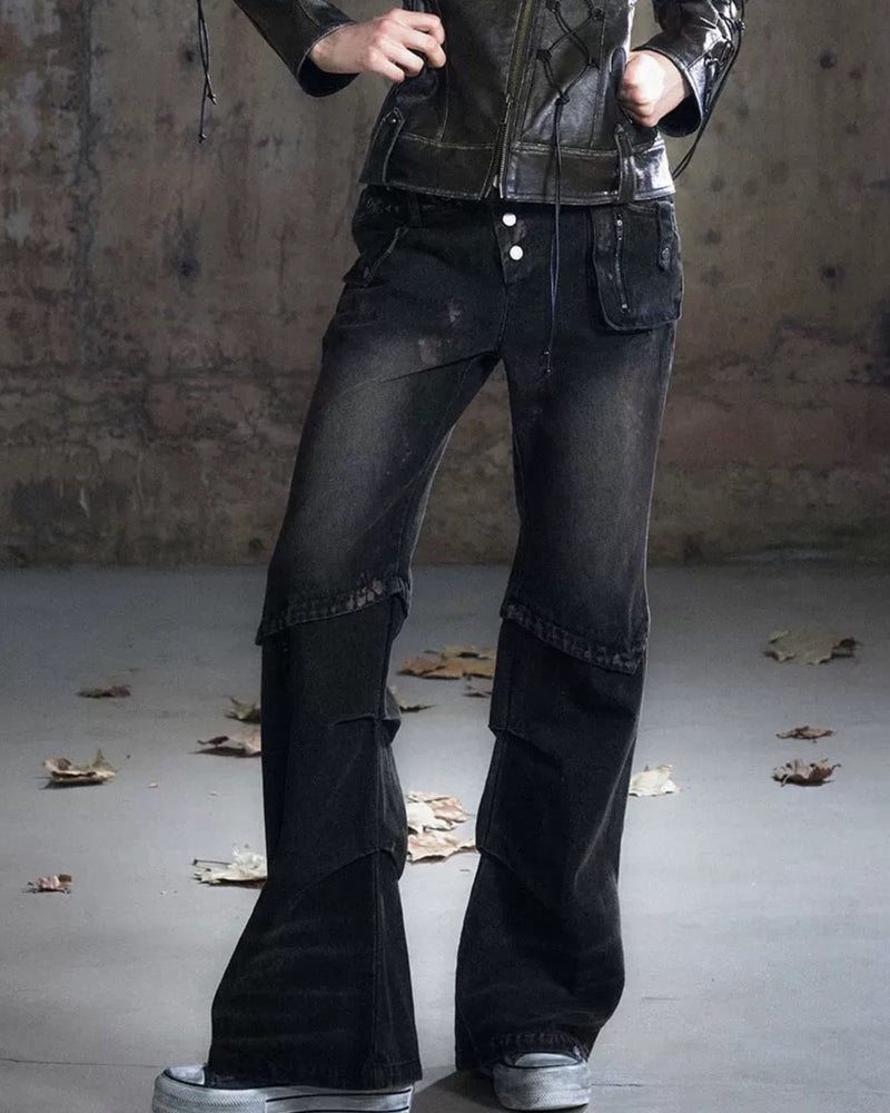 【Cest Nous】Dirty Wash Double Waist Jeans / 【セヌー】ダーティーウォッシュダブルウエストデニムパンツ"