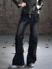 【Cest Nous】Dirty Wash Double Waist Jeans / 【セヌー】ダーティーウォッシュダブルウエストデニムパンツ"