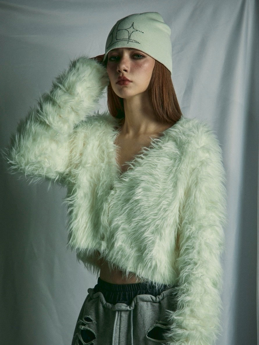 【GATELESS】FUR LIKE CROPPED CARDIGAN / 【ゲートレス】ファーライククロップドカーディガン