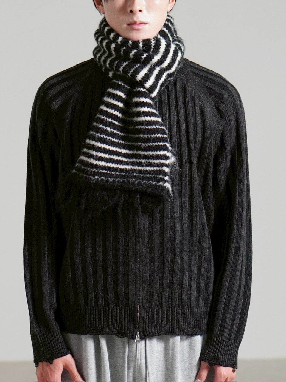 受注制【Chikashitsu +】jelly wool border muffler / 【チカシツプラス】ジェリーウールボーダーマフラー (4color)