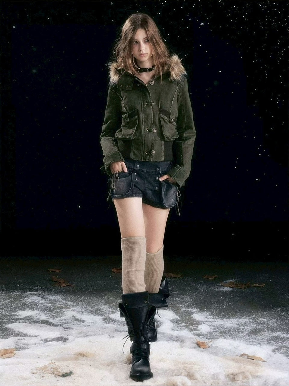 【Cest Nous】Military green washed jacket / 【セヌー】ファーフードミリタリージャケット