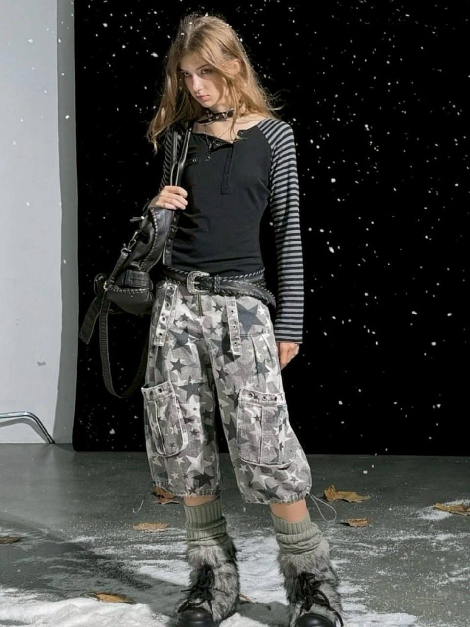 【Cest Nous】Star camouflage capri pants / 【セヌー】スターカモフラージュポケットハーフパンツ