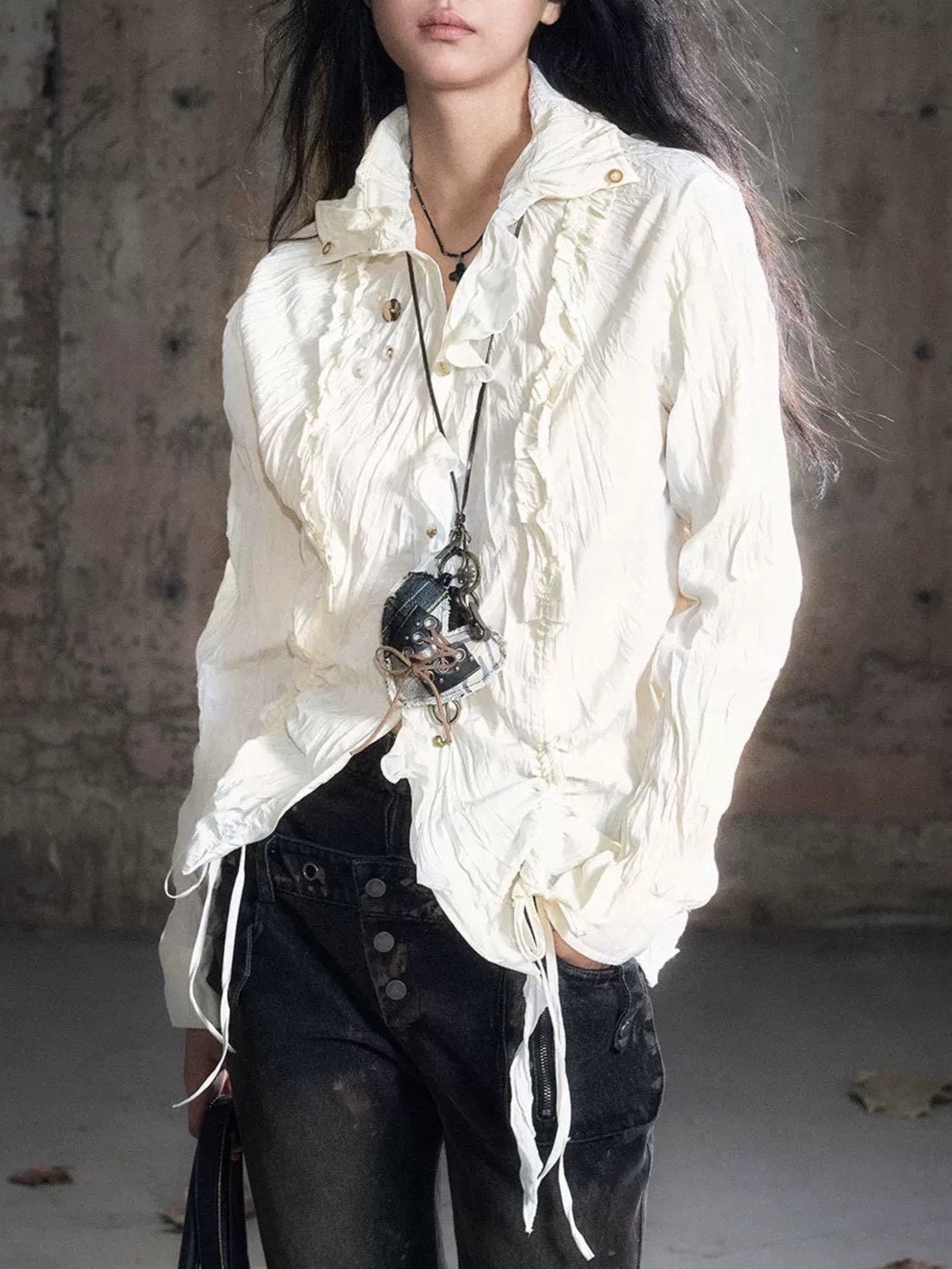 【Cest Nous】Apricot Ruffle Blouse / 【セヌー】アプリコットフリルシャツ