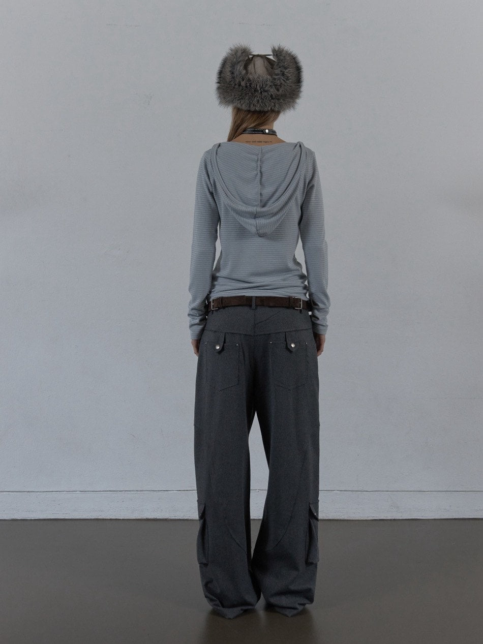 【SETUP‐EXE】SOFT STRIPE HOODIE TOP / 【セットアップエグゼ】ボーダーフード長袖Tシャツ