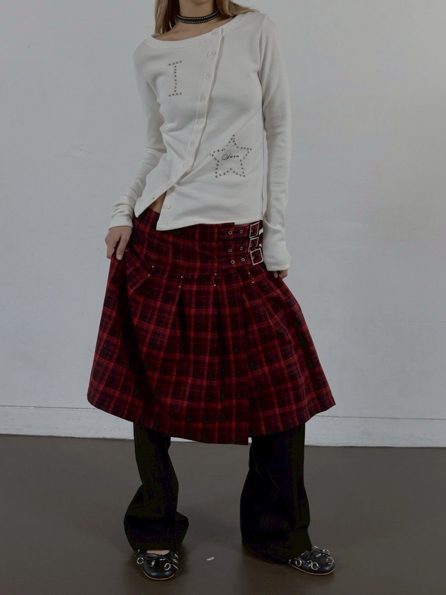 【SETUP‐EXE】STAR BUTTON TOP / 【セットアップエグゼ】ラインストーンボタン長袖Tシャツ