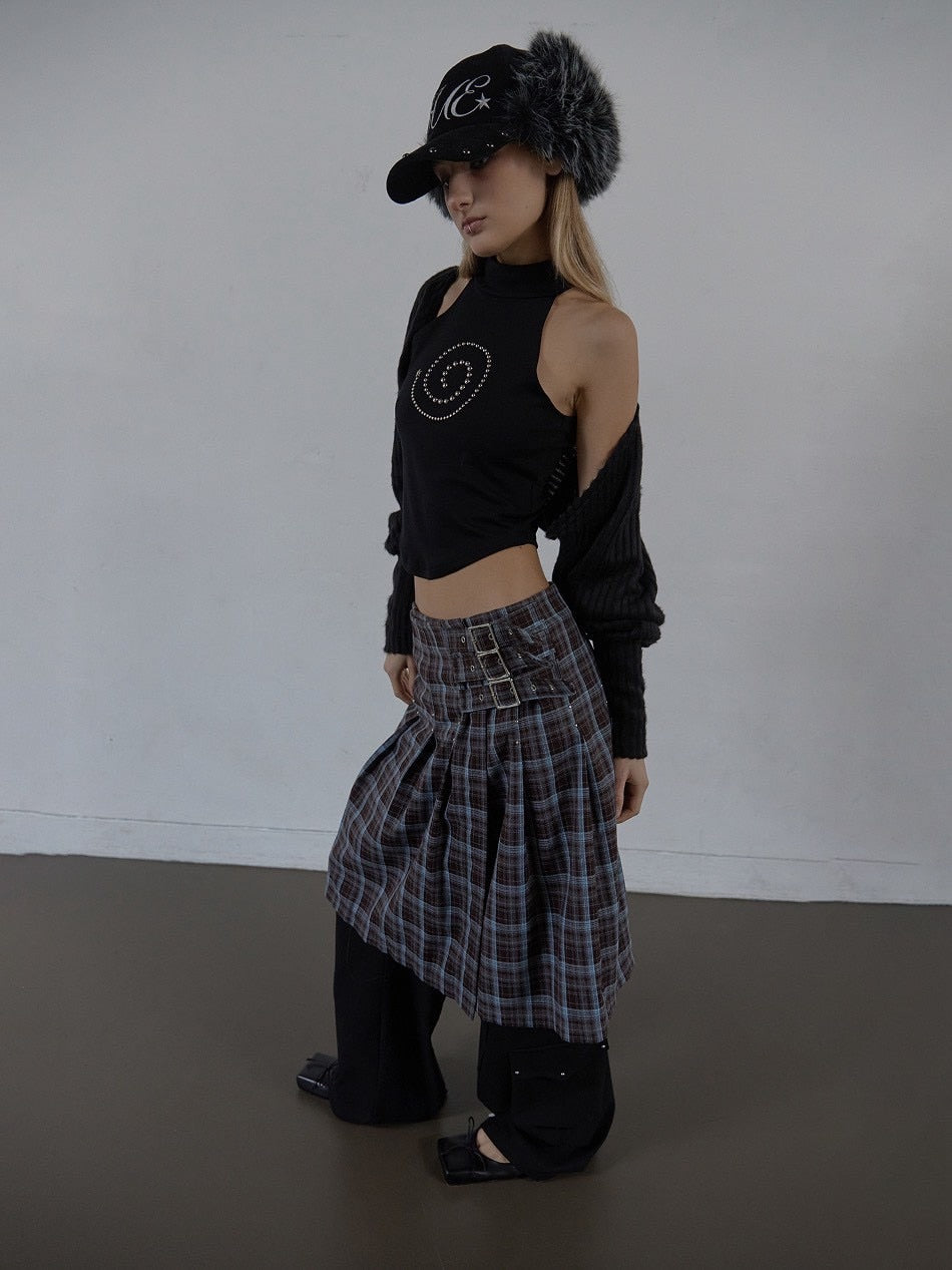 【SETUP‐EXE】CHECK BUCKLE WRAP SKIRT / 【セットアップエグゼ】ベルトチェックラップスカート