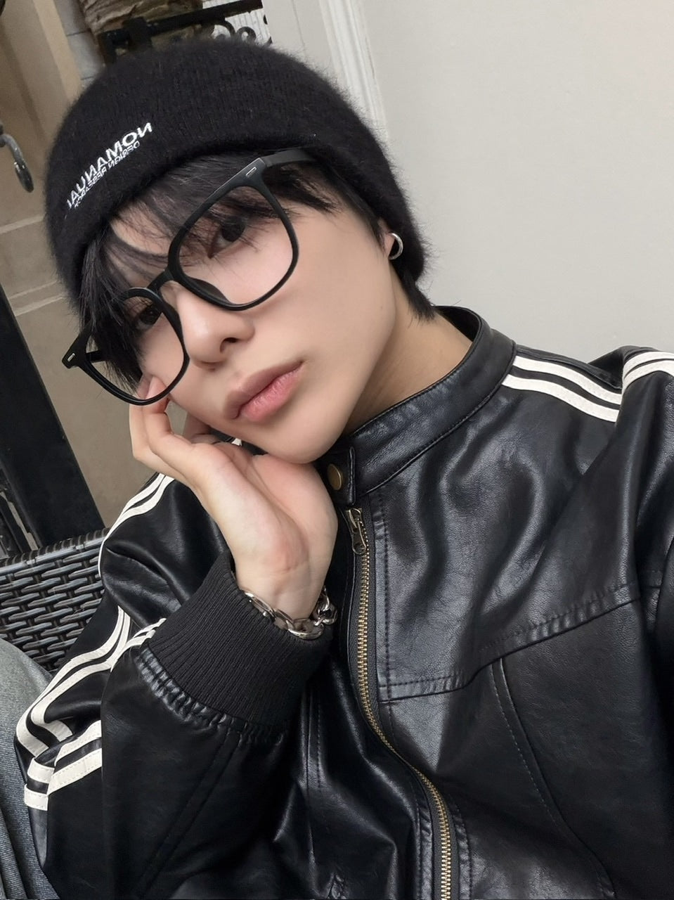 国際配送【LUV CODE】line leather jacket (2color)