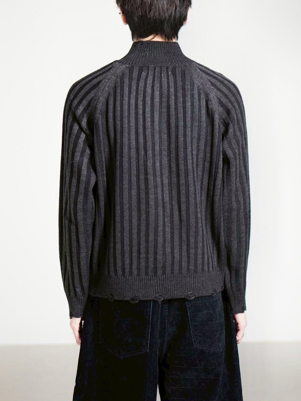 受注制【Chikashitsu +】contrast rib zip up knit / 【チカシツプラス】コントラストリブジップアップニット (2color)