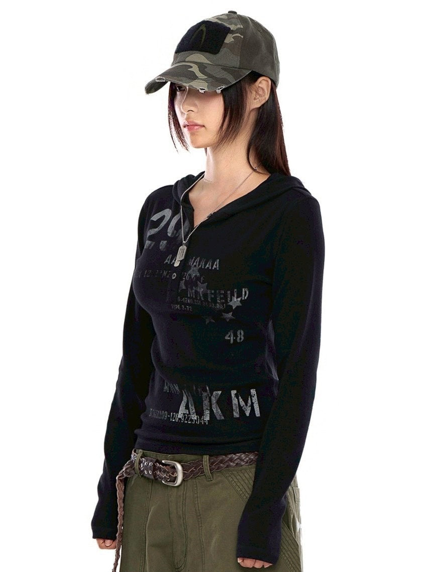 【AAKAM】Numbering Hooded Long Sleeve