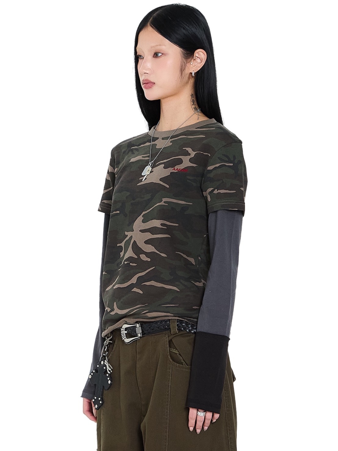 【AAKAM】Camouflage layered Long Sleeve