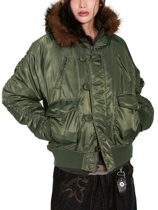 【AAKAM】Hooded Fur MA-1 Jacket