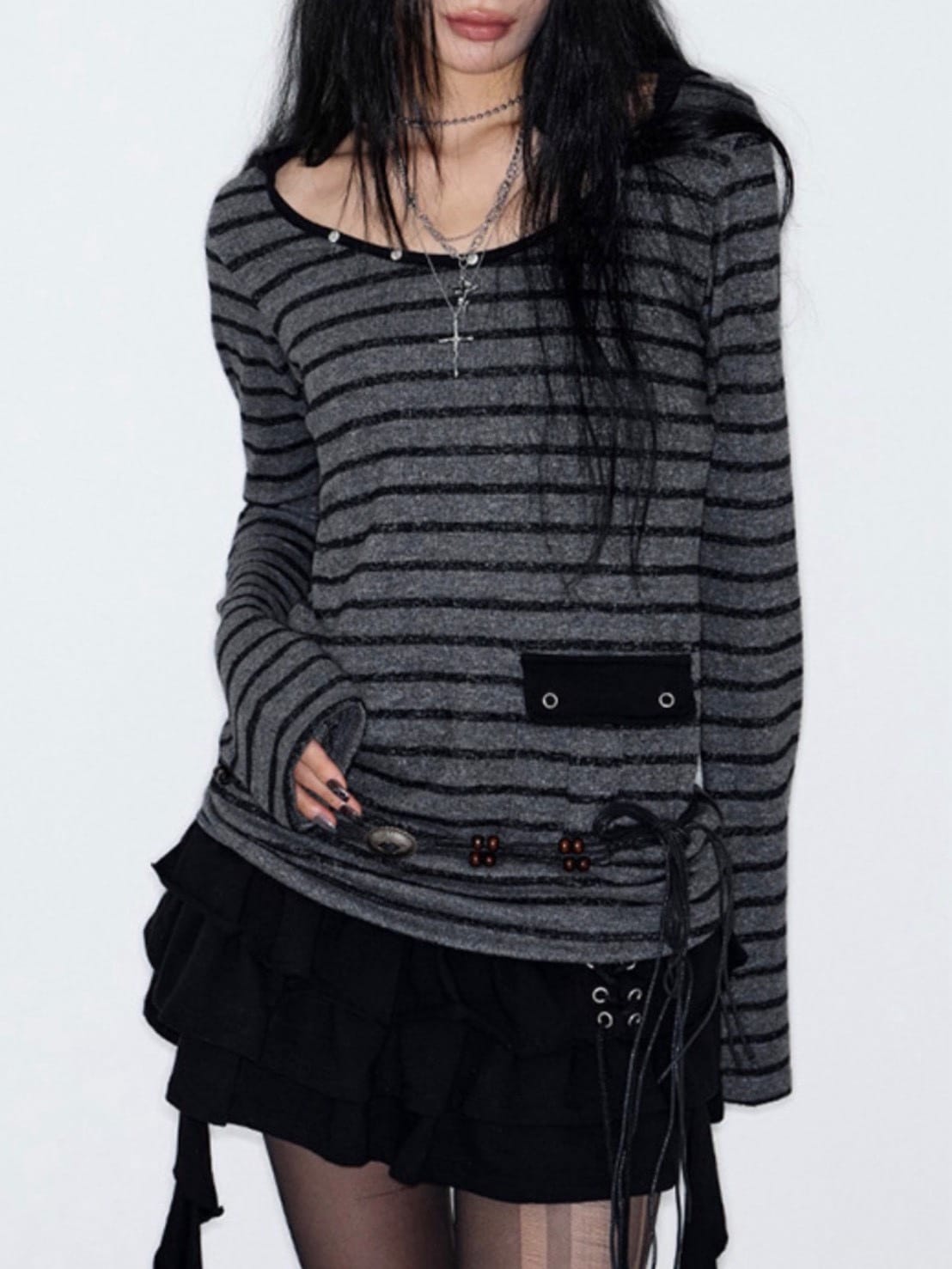 【NOT KNOWING】U Neck Stud PK Hoodie