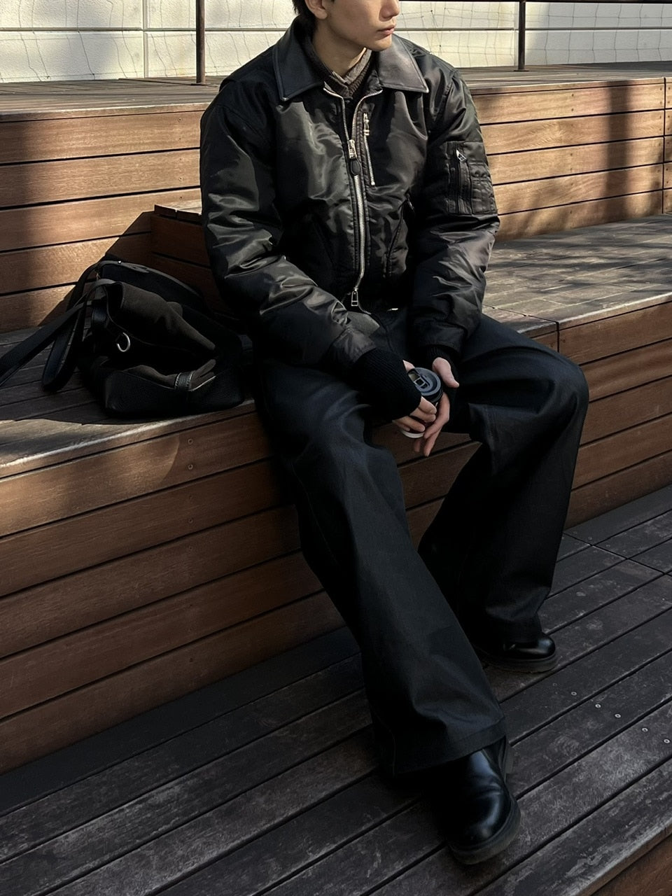 東京店WEB限定【Chikashitsu +】leather collar bomber jacket / 【チカシツプラス】レザーカラーボンバージャケット (2color)