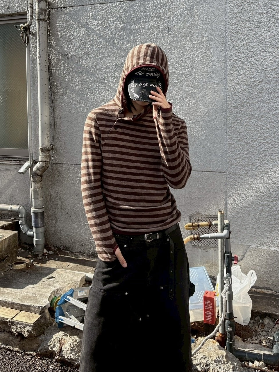 受注制【youll】asymmetry border henley hoodie (2color)