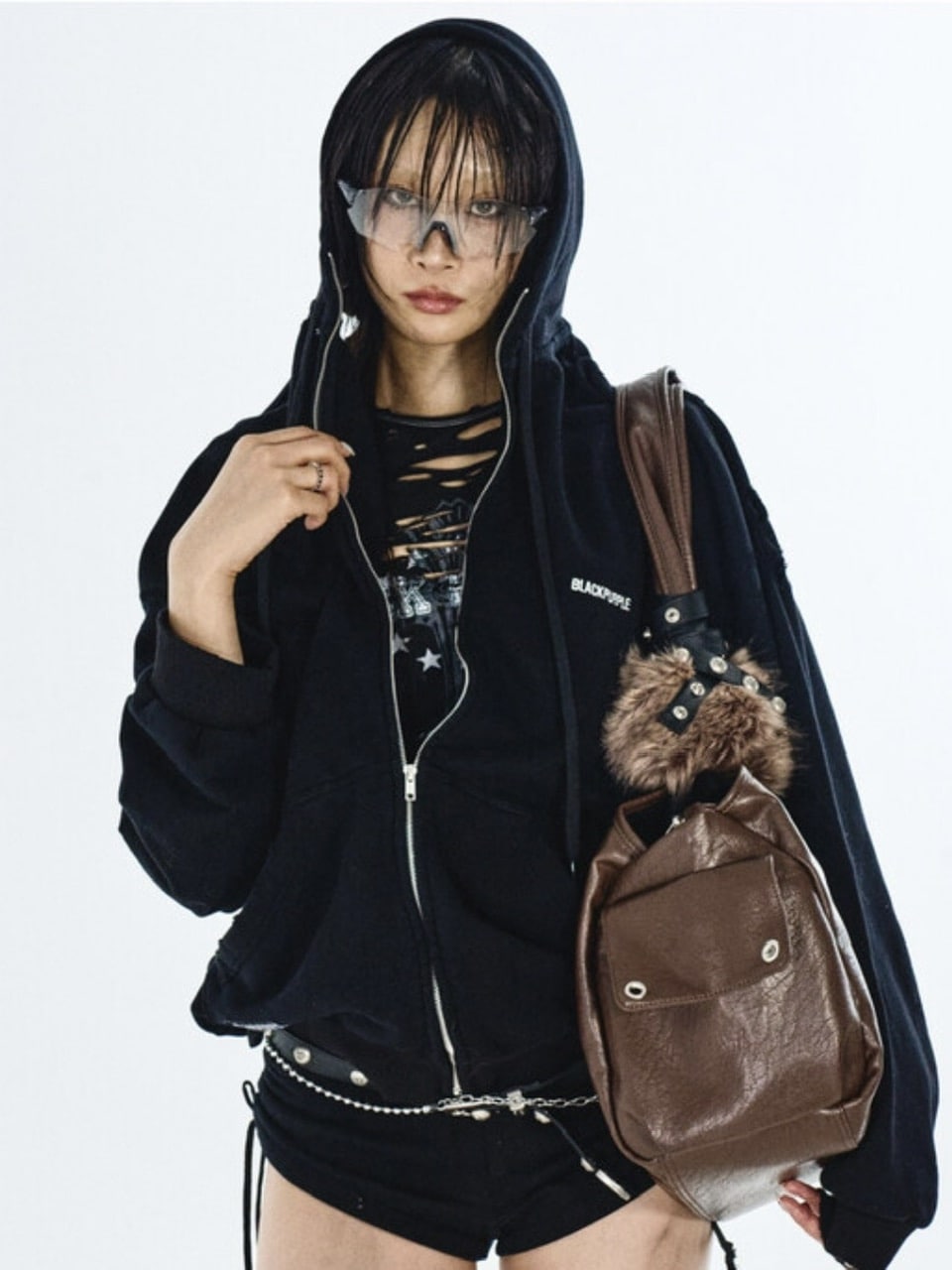 【BLACK PURPLE】Shadow Loop Zip-Up Hoodie