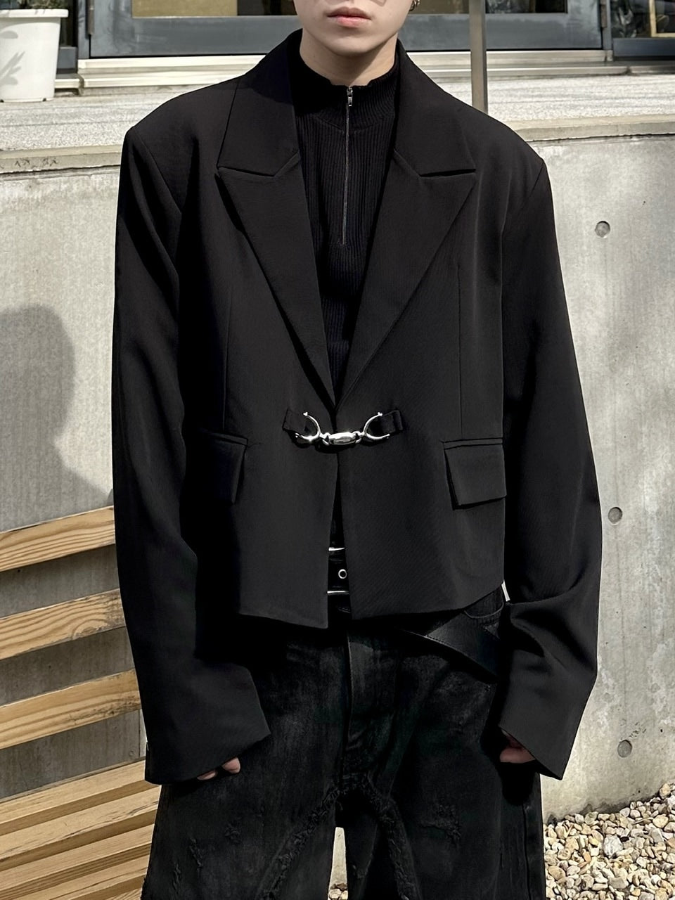 大阪店WEB限定受注制【Chikashitsu＋】mettal buckle cropped jacket / 【チカシツプラス】メタルバックルクロップジャケット