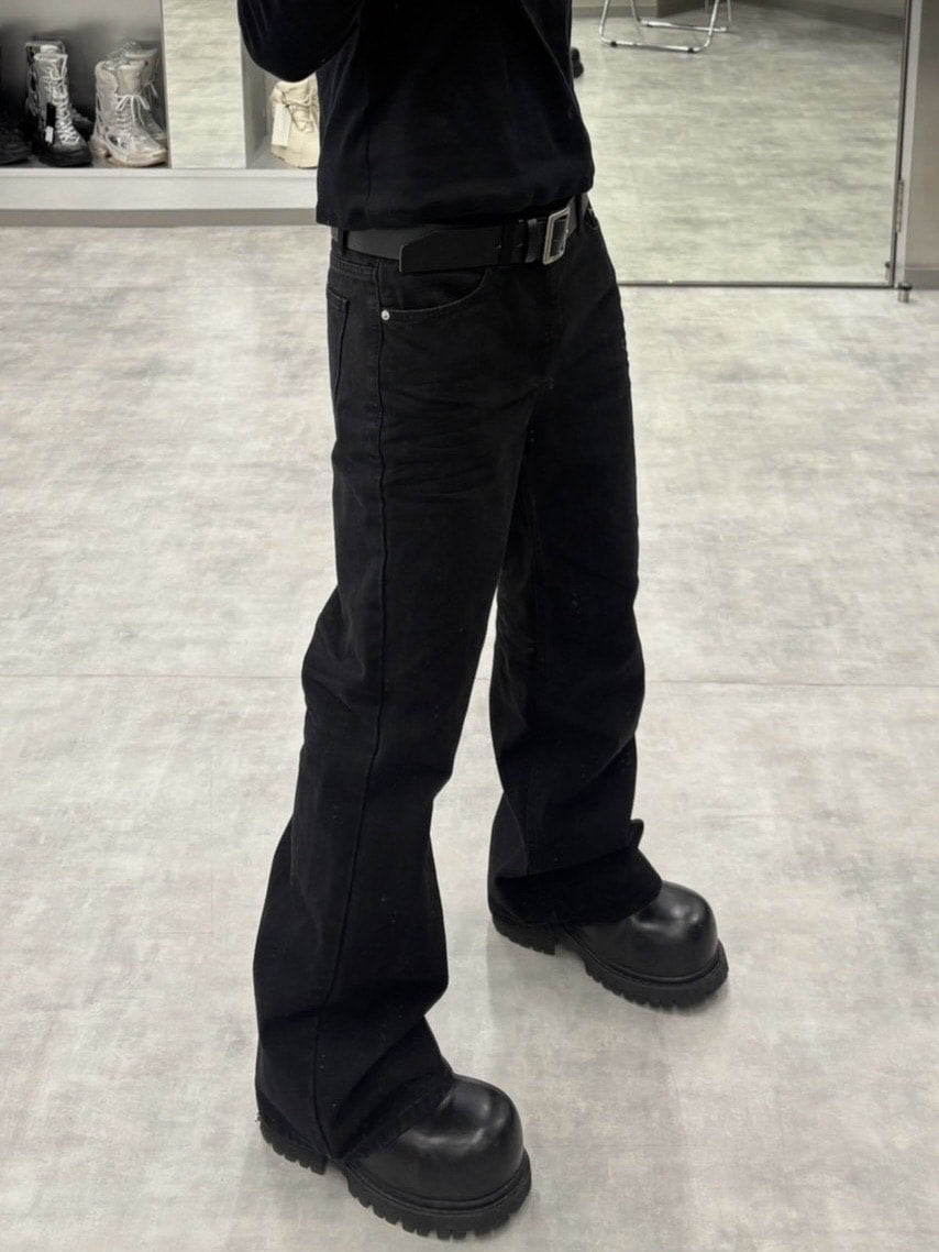 受注制【youll】essential black flare denim pants