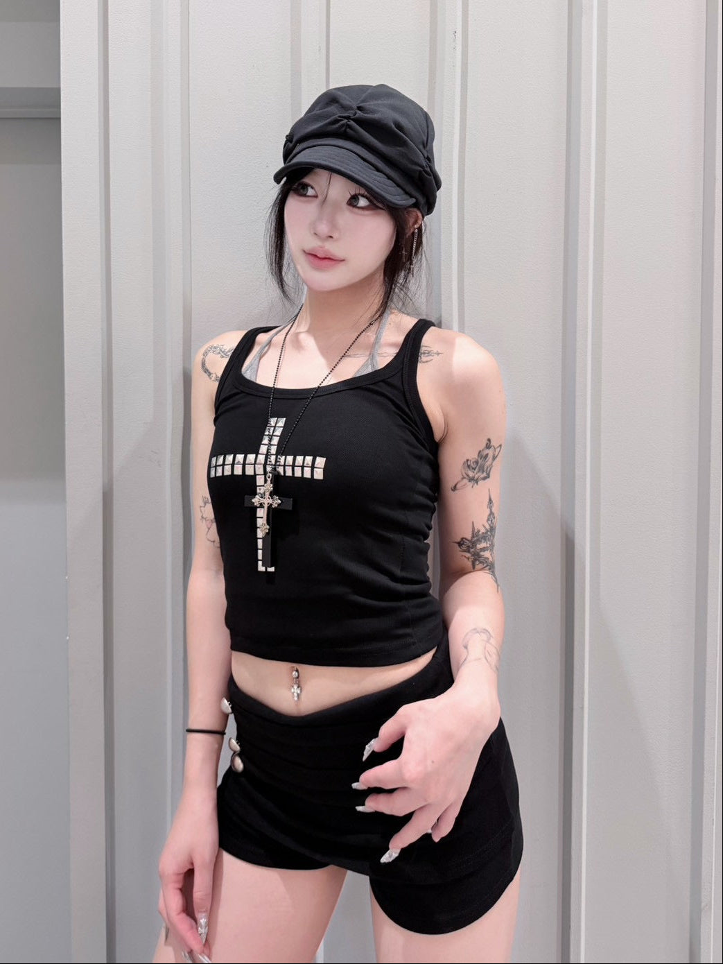7/10 20:00発売 受注制【nmtc+】Cross Studded Slim Tank top (2color)
