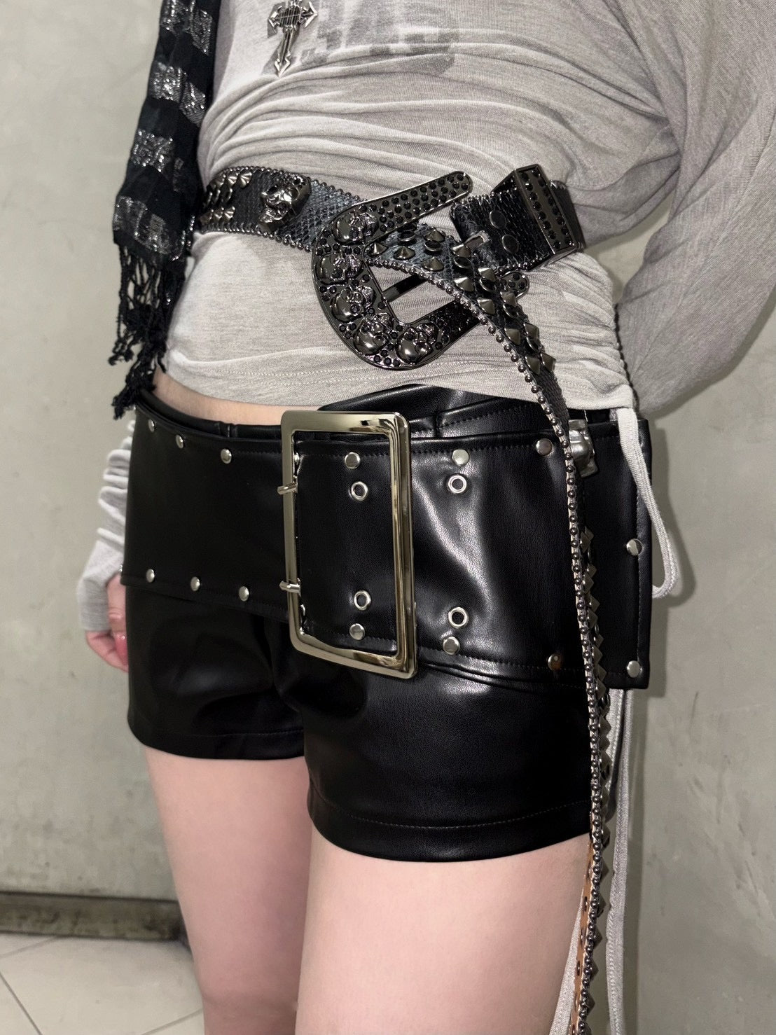 国際配送【BABY09】 Skull Studded Belt (3color)