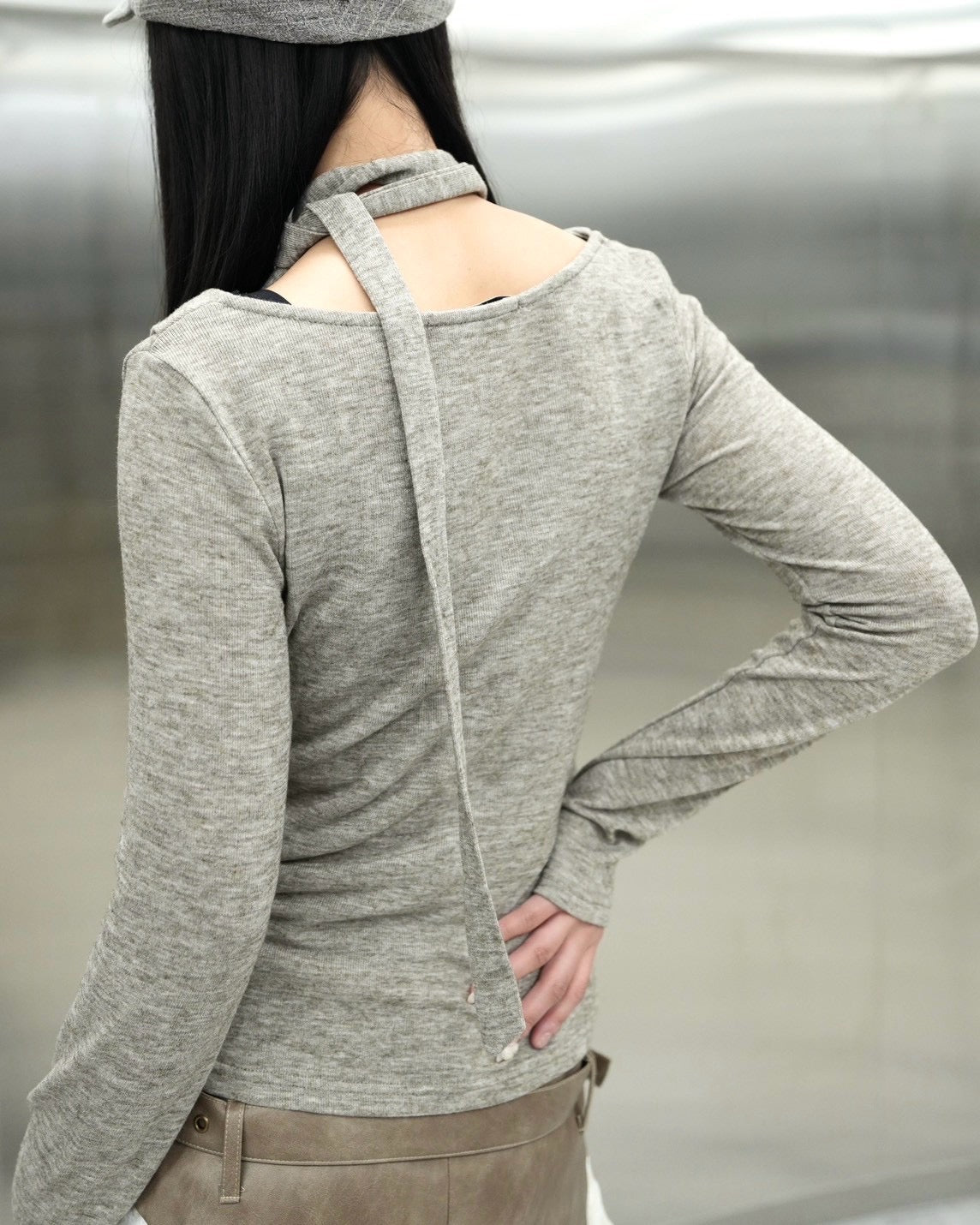 受注制【Never mind the XU】Draped ruched tie set top (4color)