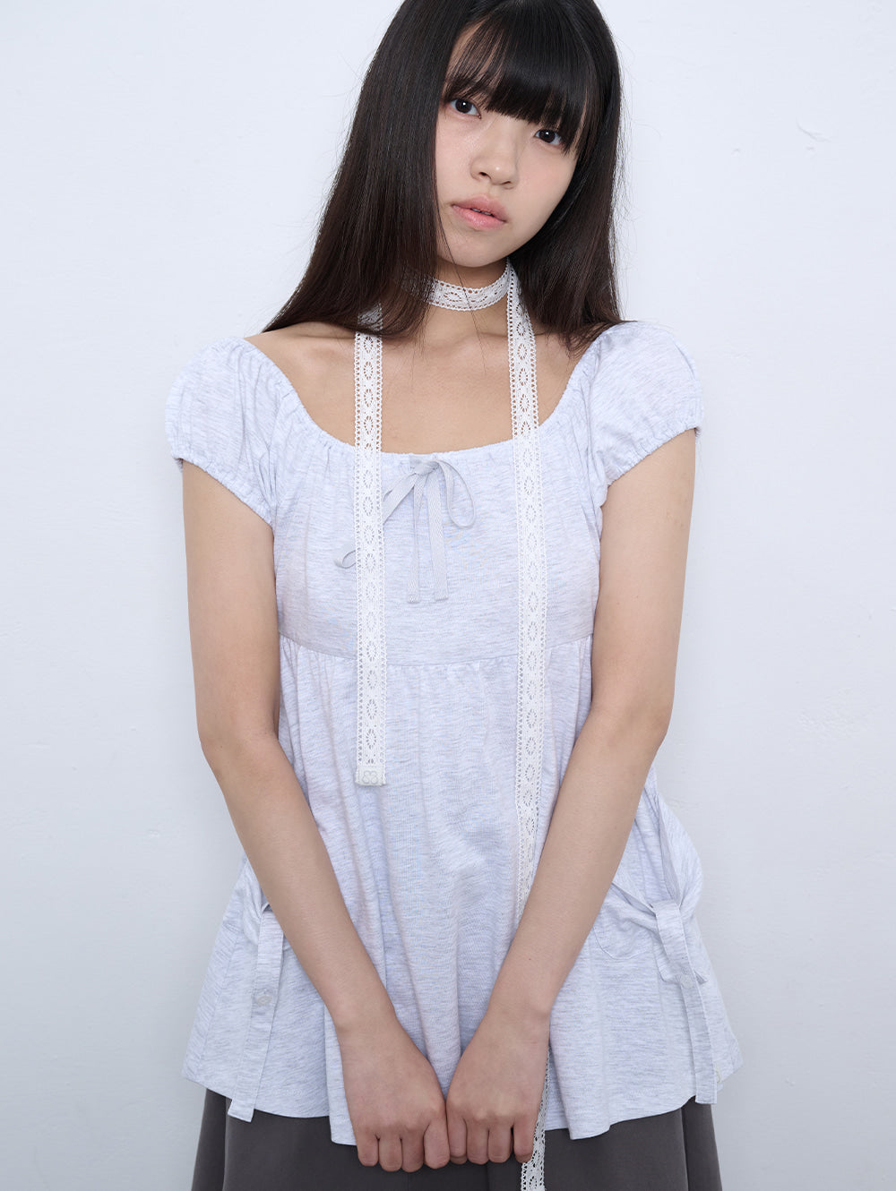 【TUOMIO】SHIRRED POCKET TOP