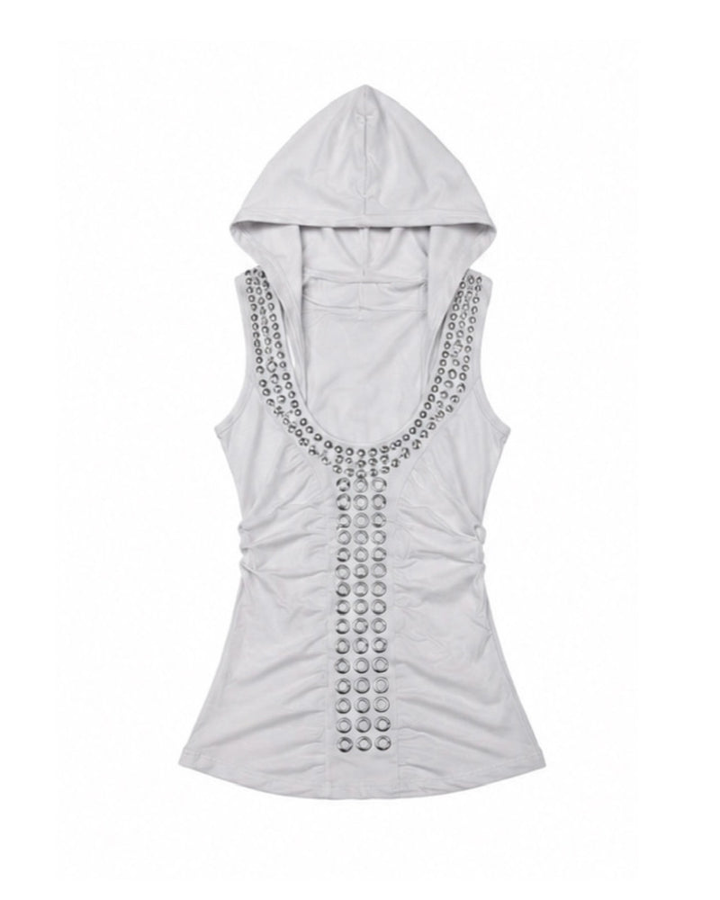 国際配送【Never mind the XU】drape eyelet hoodie tank(2color)
