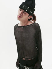 【E RIN AI E】E STARDUST MESH LONG SLEEVE TEE
