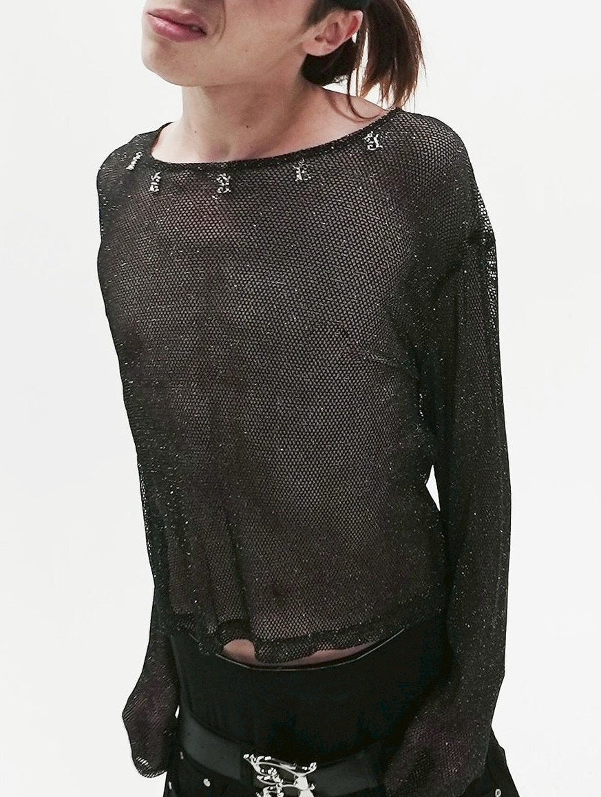 【E RIN AI E】E STARDUST MESH LONG SLEEVE TEE