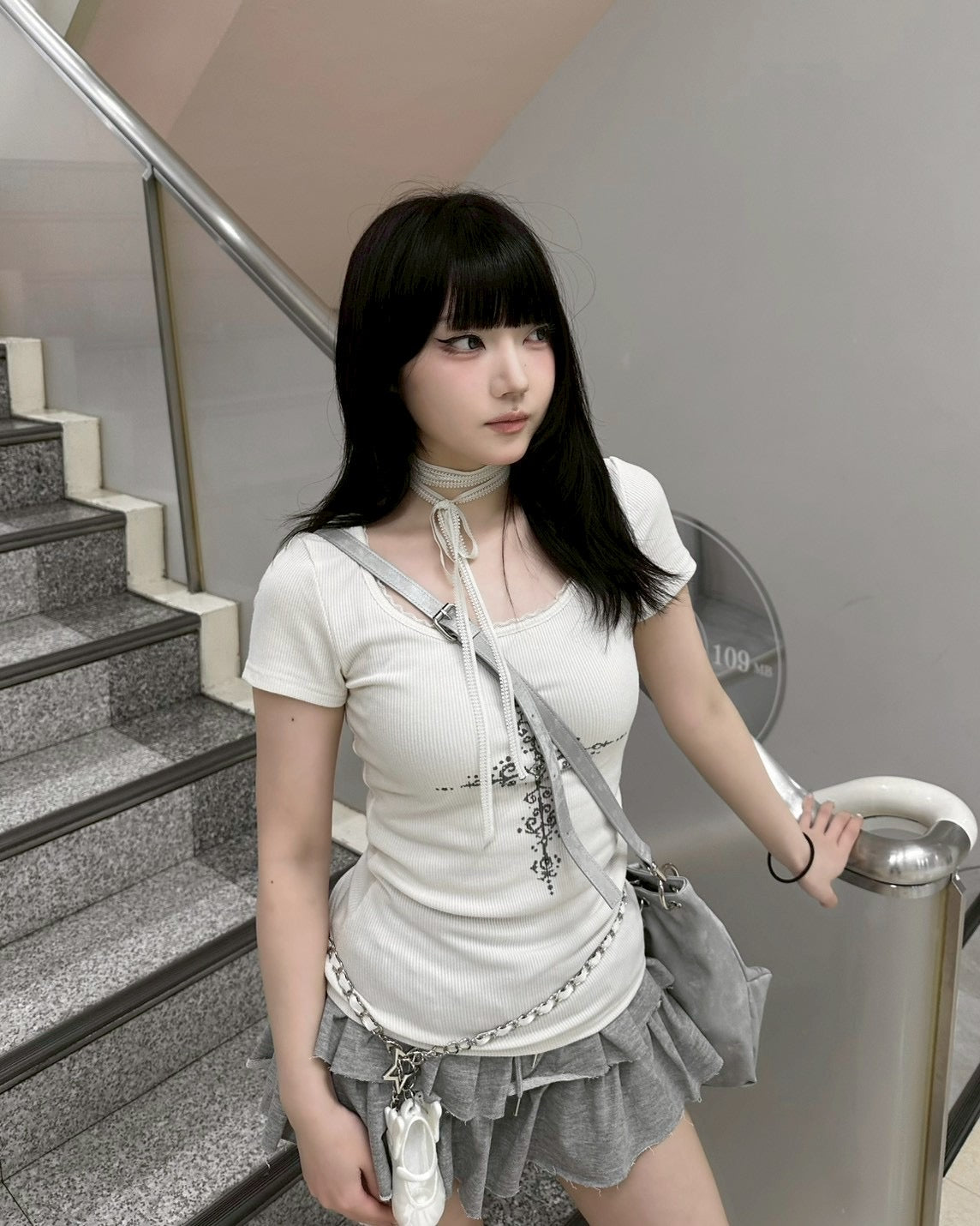 【nmtc+】Mika Cross Shirring Tee Scarf Set (3color)