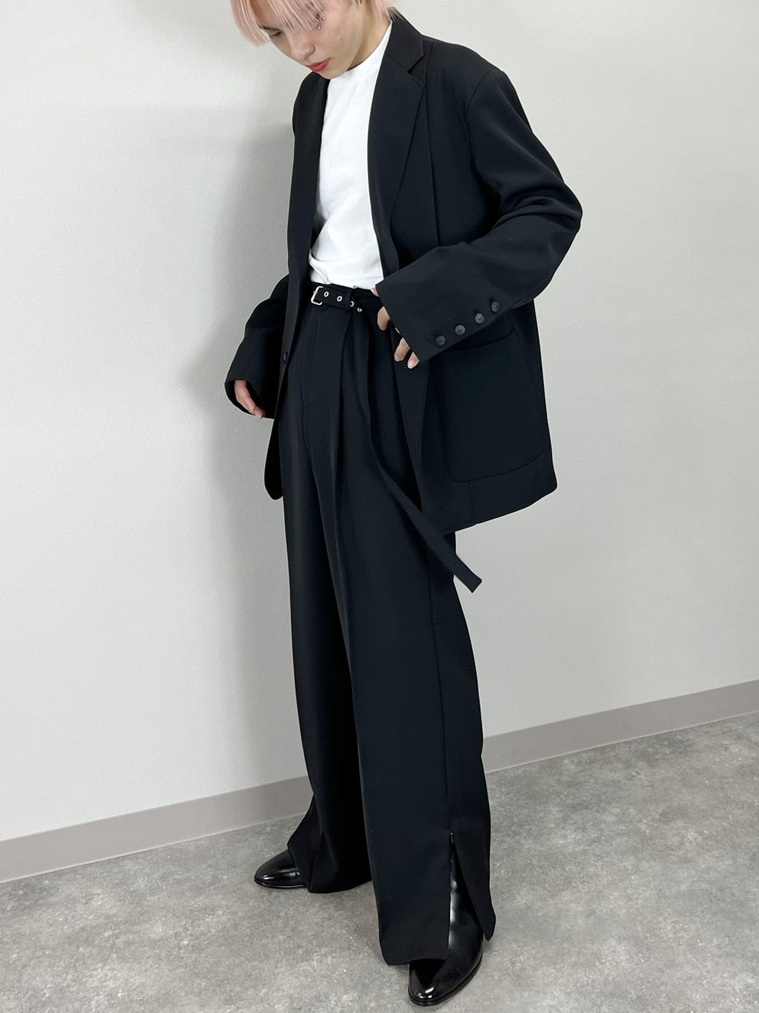 受注制【Chikashitsu +】set up zipper belt slacks (2color)